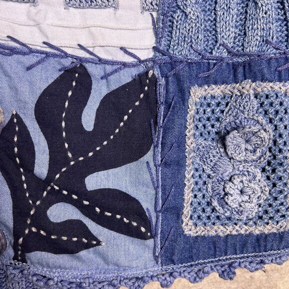 VTG Sandy Starkman Quilted Blue Patchwork Grandmacore Knit Vest Women’s Sz Small - Picture 13 of 16